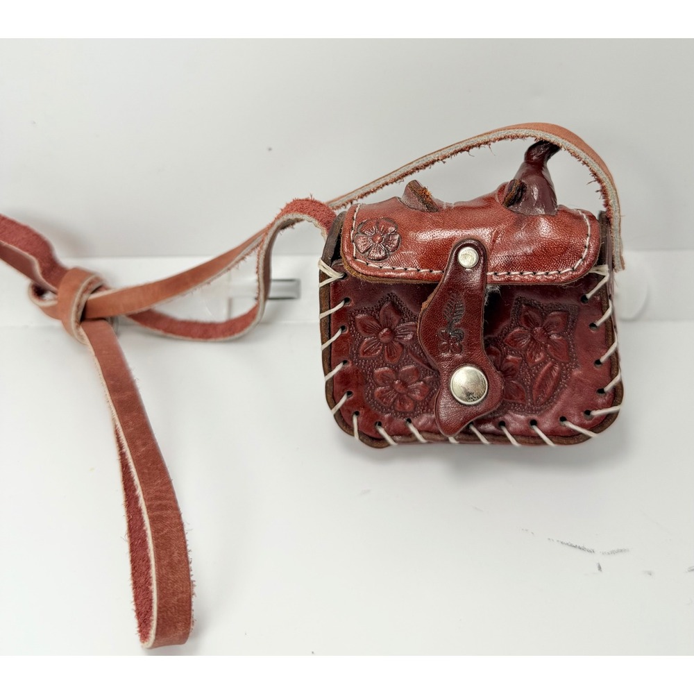 Vintage Miniature Floral Tooled Leather Saddle Bag Crossbody Hecho En Mexico